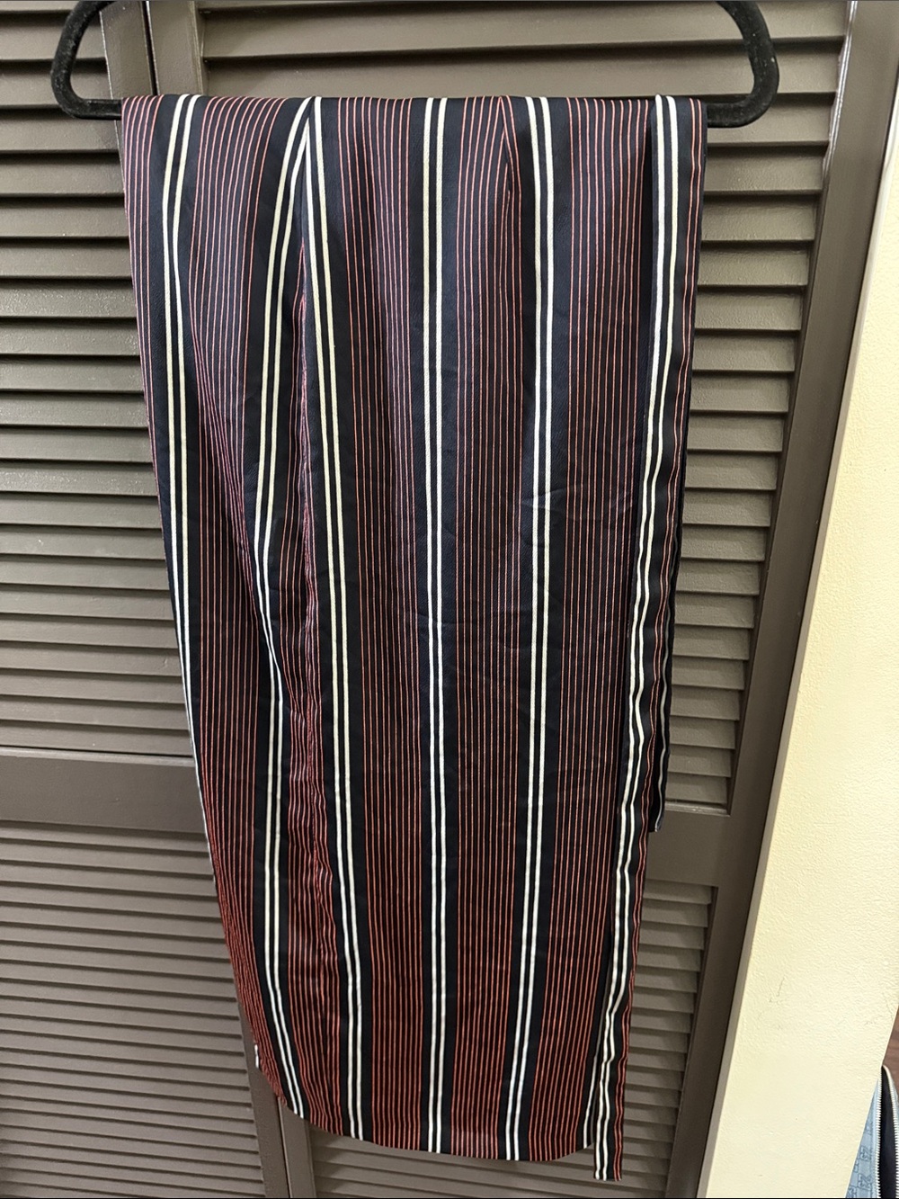Striped Lightweight wraparound skirt in Black, Brown, and Cream